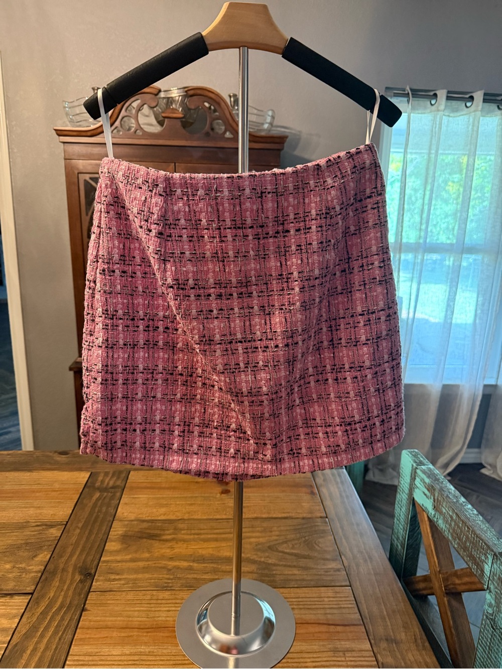 Amazon Pink Tweed Mini Skirt with Black Threading